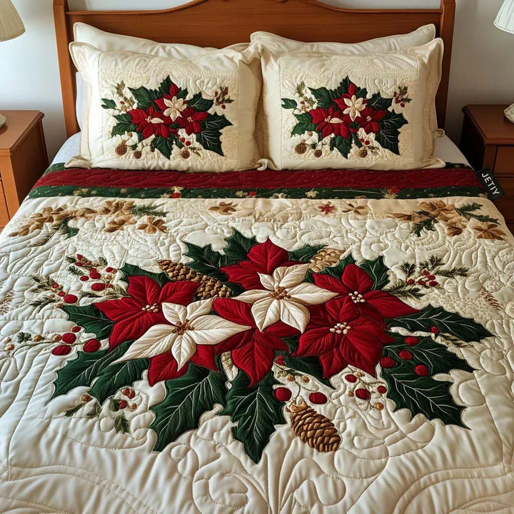 3-delt polstret senge sæt - Charme fra Poinsettia'er