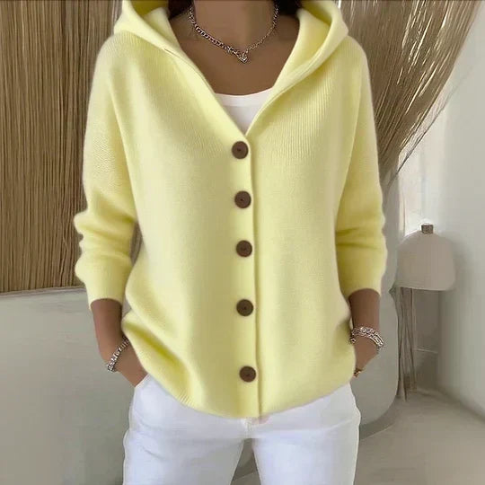 Merel | Strikket Vest med Hætte og Knapper