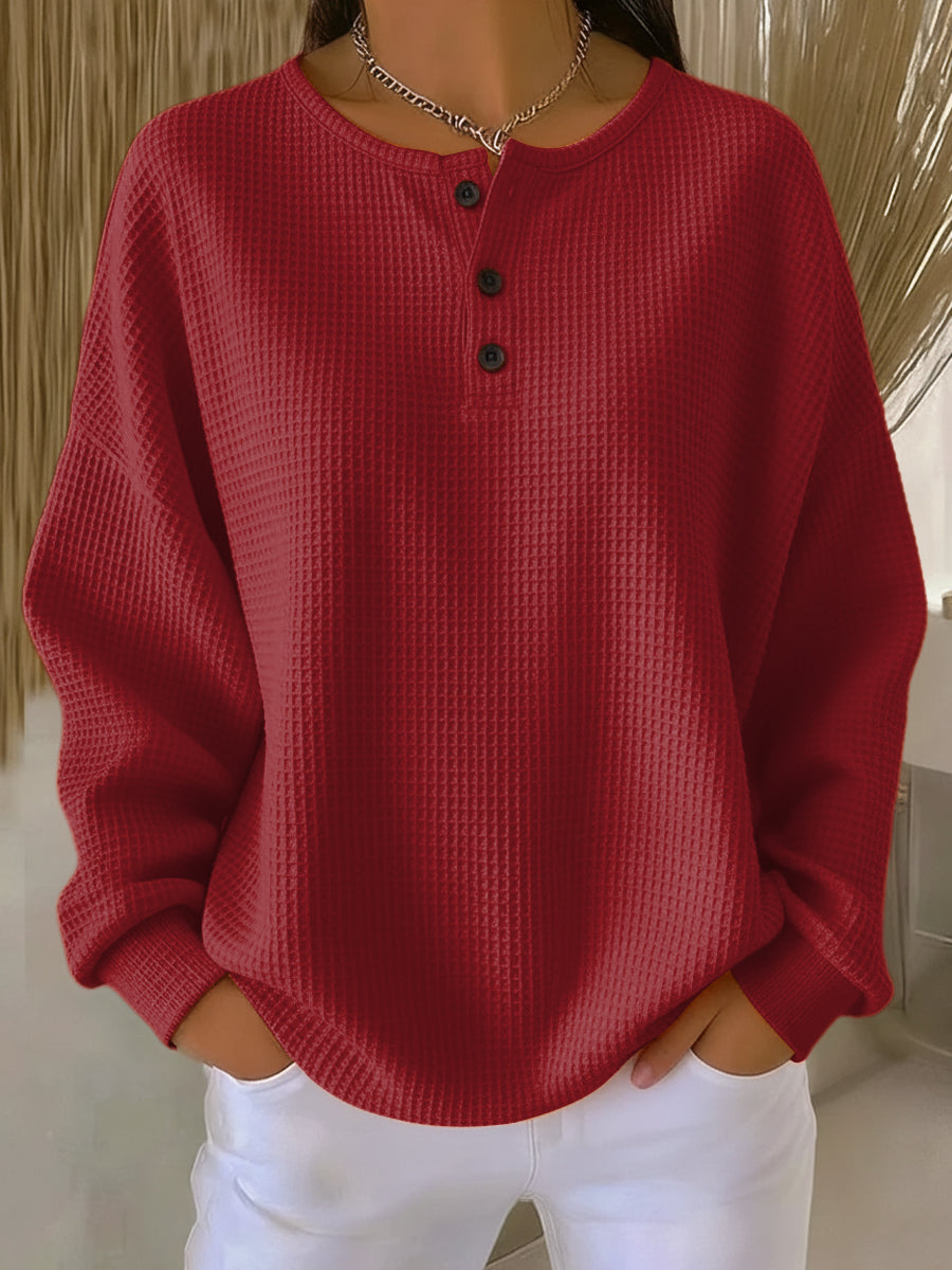 Bregje | Hyggelig Vaffel Henley Sweatshirt