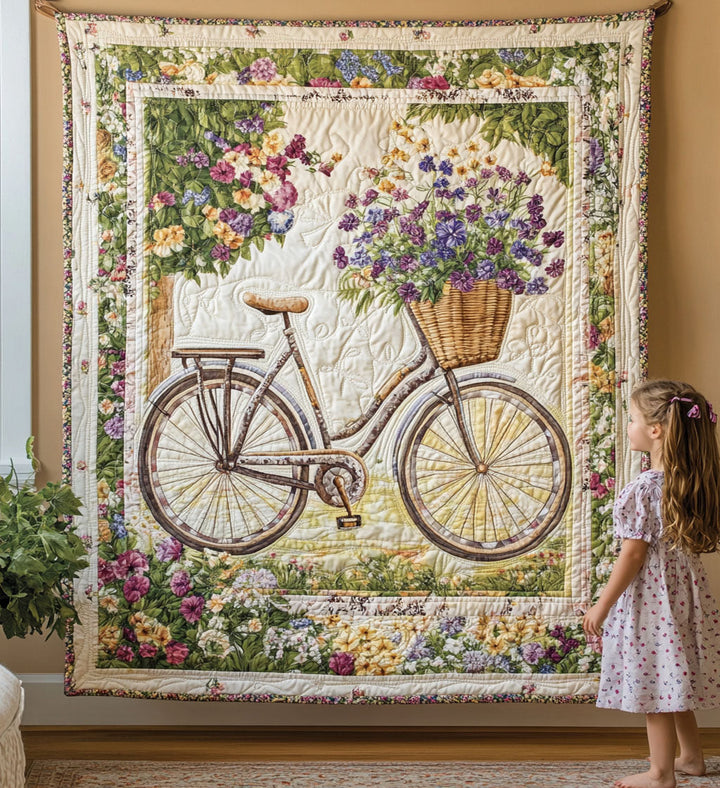 Ingrid - Tekstil vægkunst Cykel Blomster