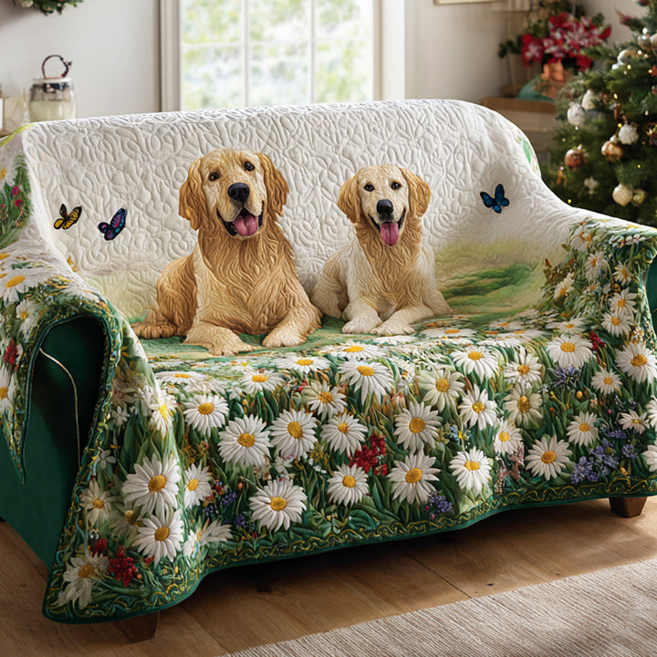 Bregje - Polstret sofaovertræk Golden Retriever og Margueritter