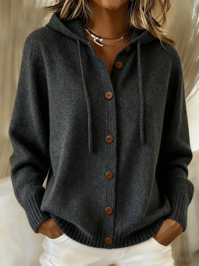Tessa | Hyggelig Cardigan med Knapper og Hætte
