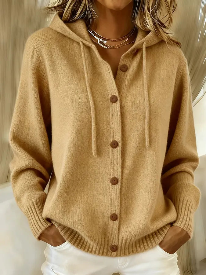 Tessa | Hyggelig Cardigan med Knapper og Hætte