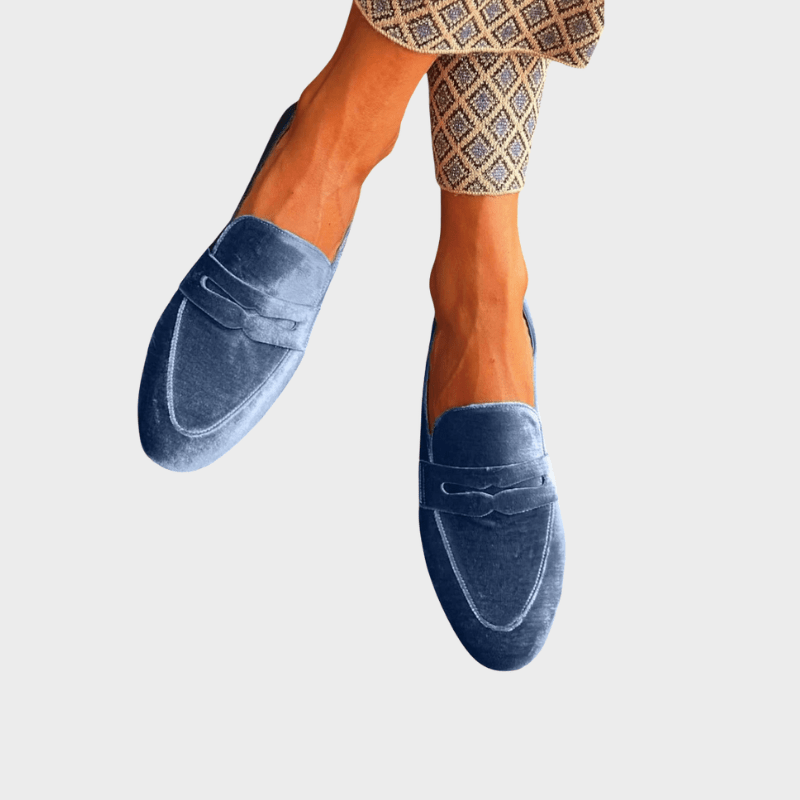 Olivia | Fløjlblå loafers