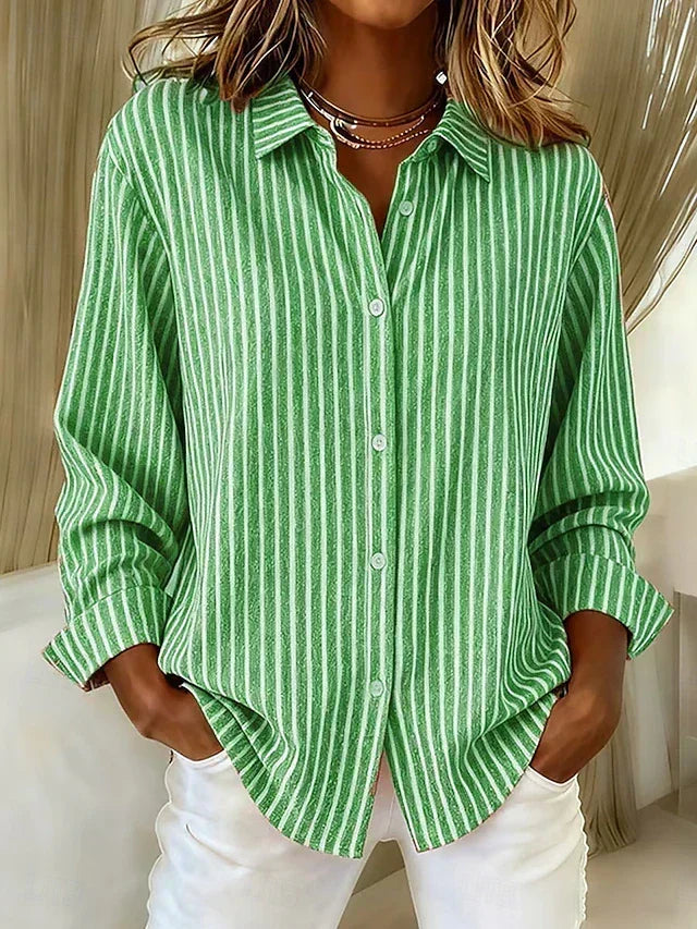 Gerda | Stribet Skjorte med Button-Down