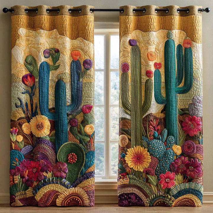 Lotte - Polstrede gardiner Turquoise Kaktusblomst
