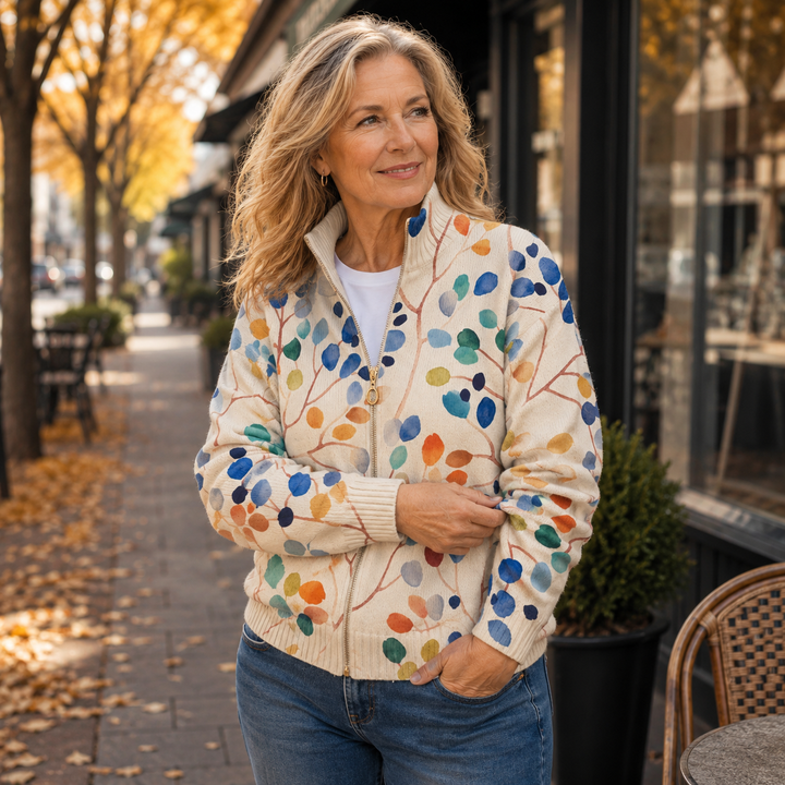 Birgit | Zippet cardigan med botanisk print
