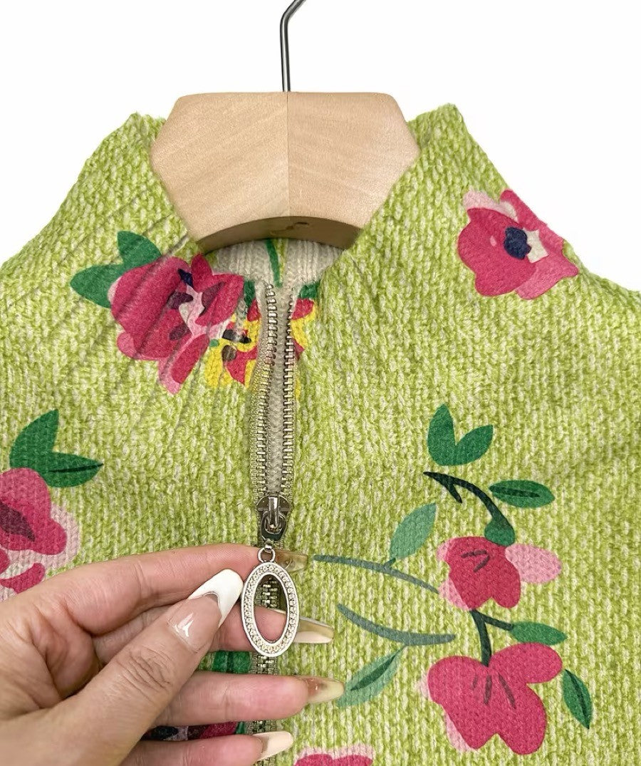 Signe | Zippet cardigan med rosa og lime blomsterprint