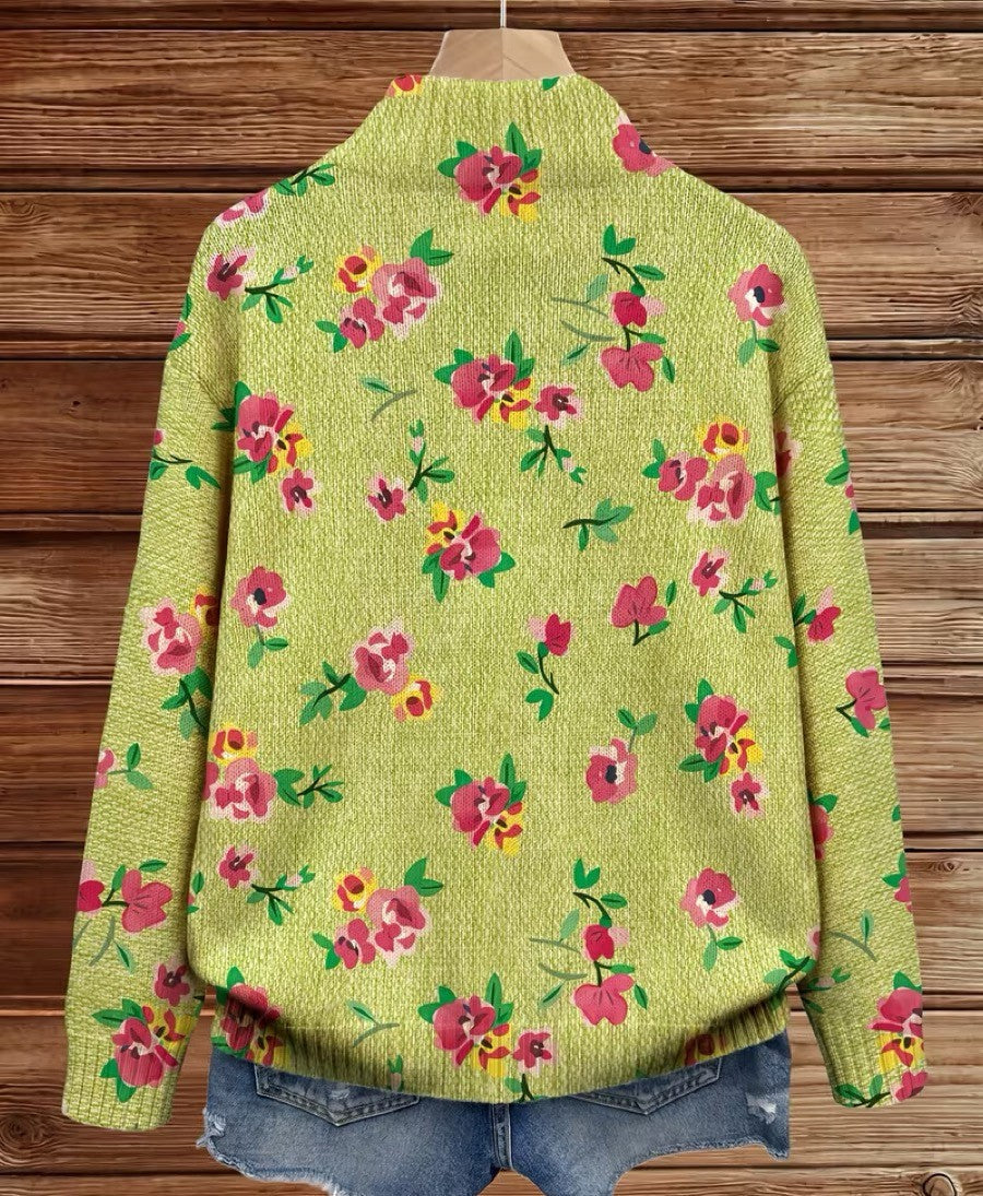 Signe | Zippet cardigan med rosa og lime blomsterprint