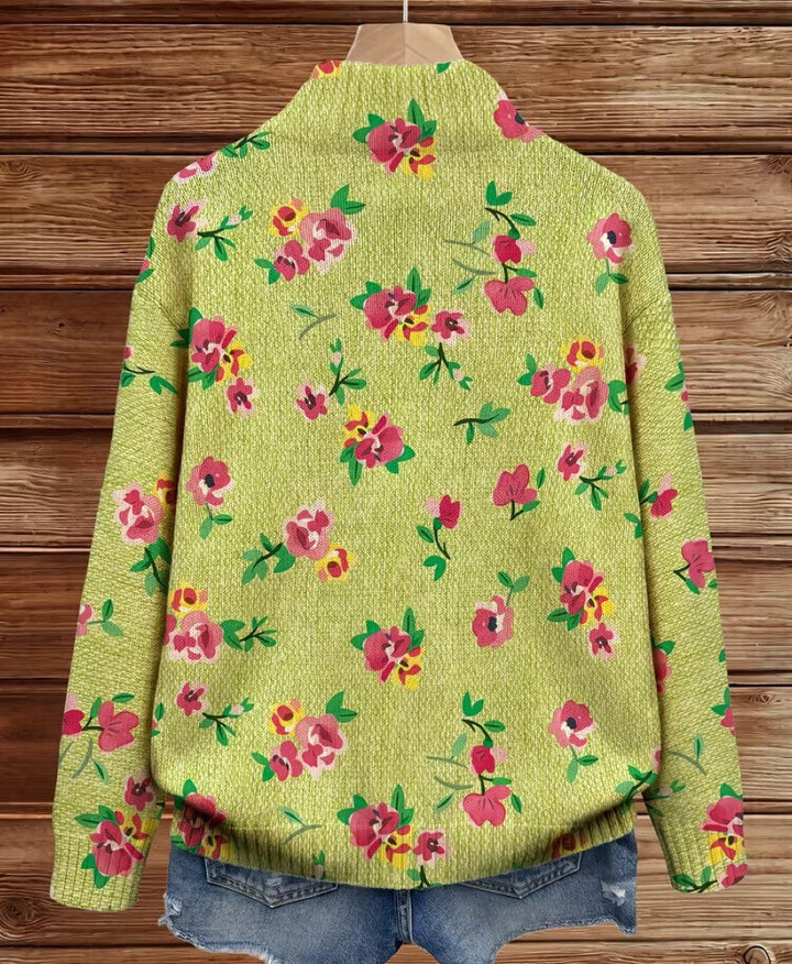 Signe | Zippet cardigan med rosa og lime blomsterprint
