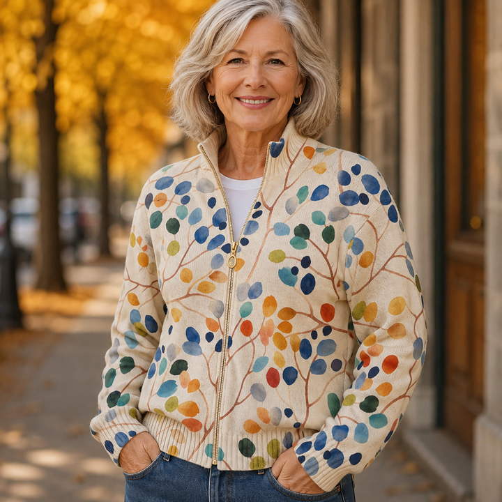 Birgit | Zippet cardigan med botanisk print