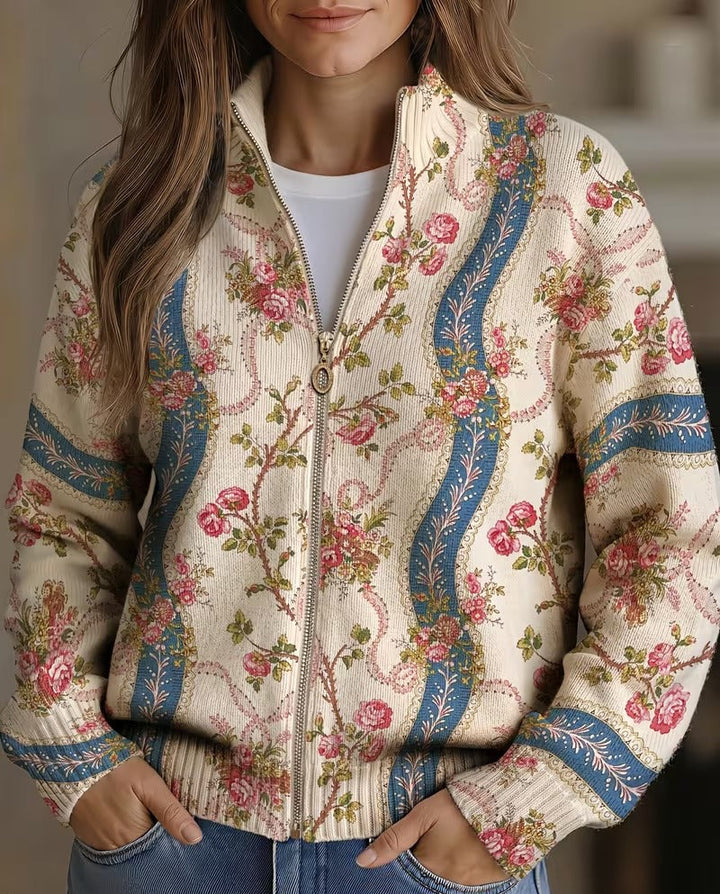 Gerda | Cardigan med klatrerose-mønster og bånd