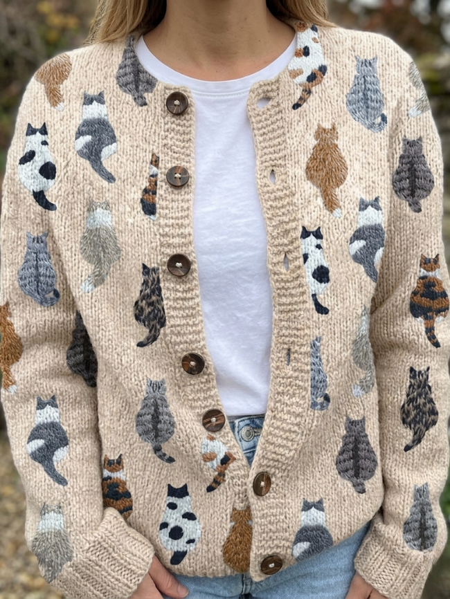 Clara™ | Hyggelig Kattemønster Cardigan
