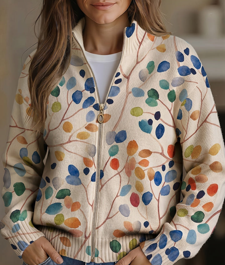Birgit | Zippet cardigan med botanisk print