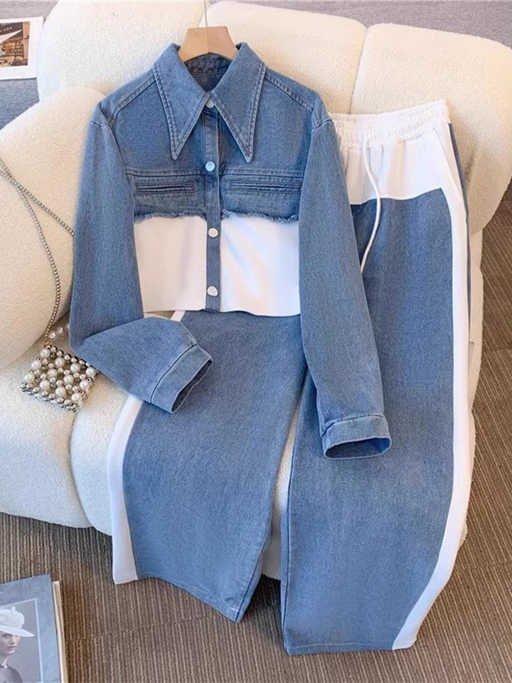 Lene | Colourblock cropped jakke & vide bukser sæt