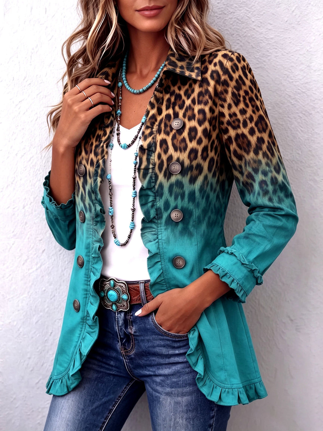 Pernille | Leopard ombré flæsejakke-blazer