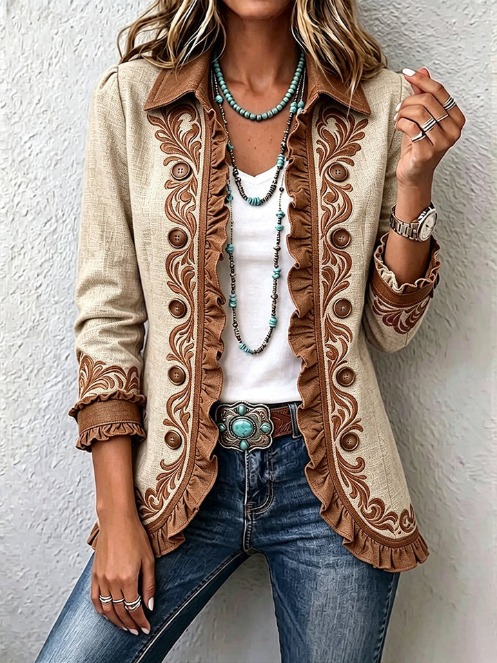 Helle | Vintage bohemian blomster plisseret jakke