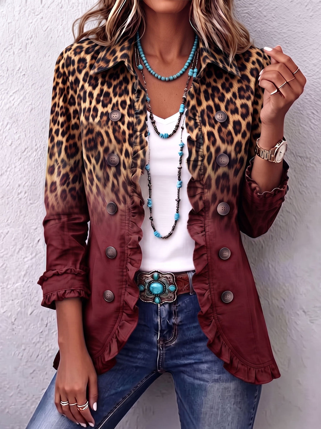 Pernille | Leopard ombré flæsejakke-blazer