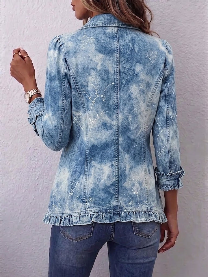 Merete | Boho gradient vintage botanisk print flæsejakke