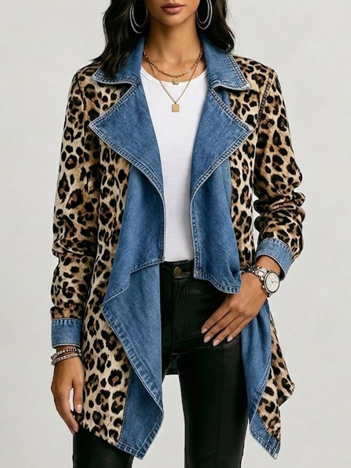 Trine | Leopardprint & vasket denim panel-jakke