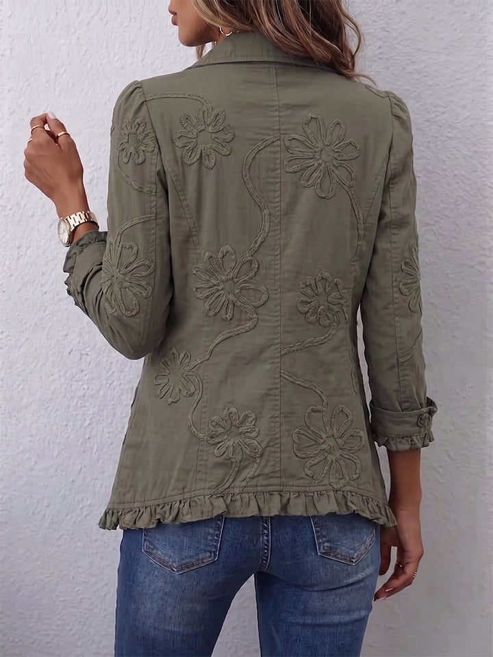 Yrsa | Boho-chic blomster broderet utility flæsejakke