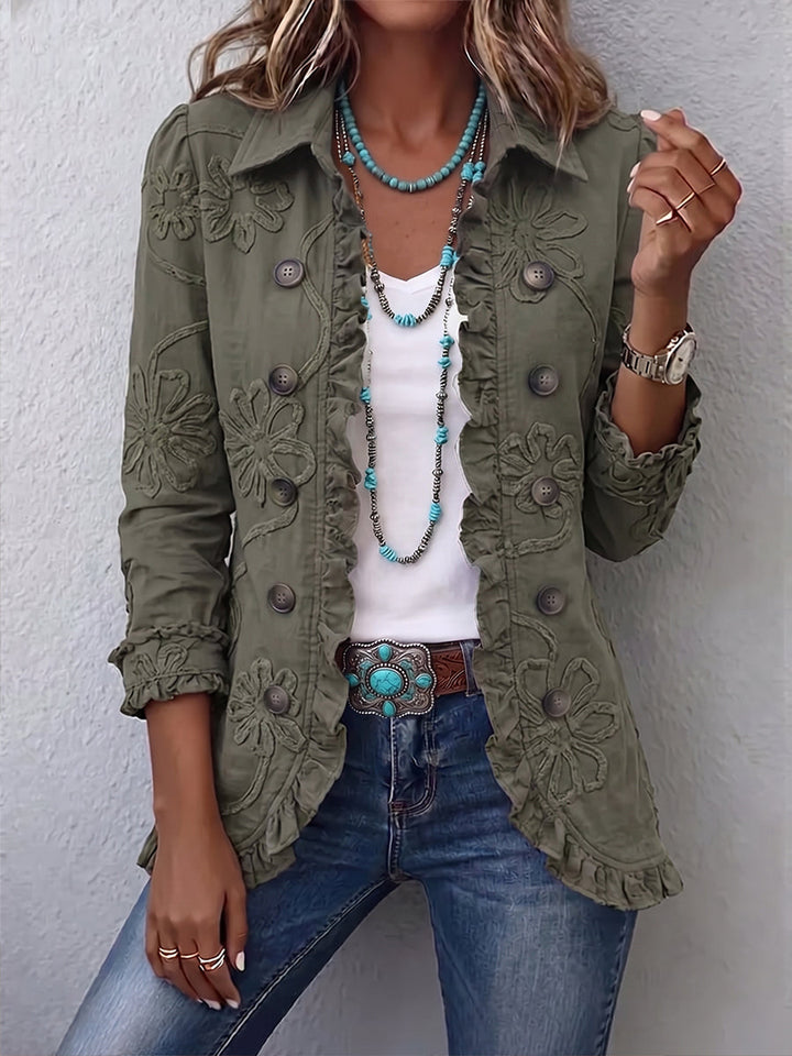 Yrsa | Boho-chic blomster broderet utility flæsejakke