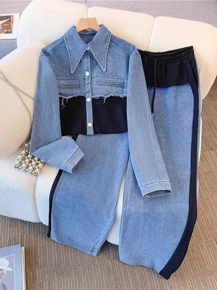 Lene | Colourblock cropped jakke & vide bukser sæt