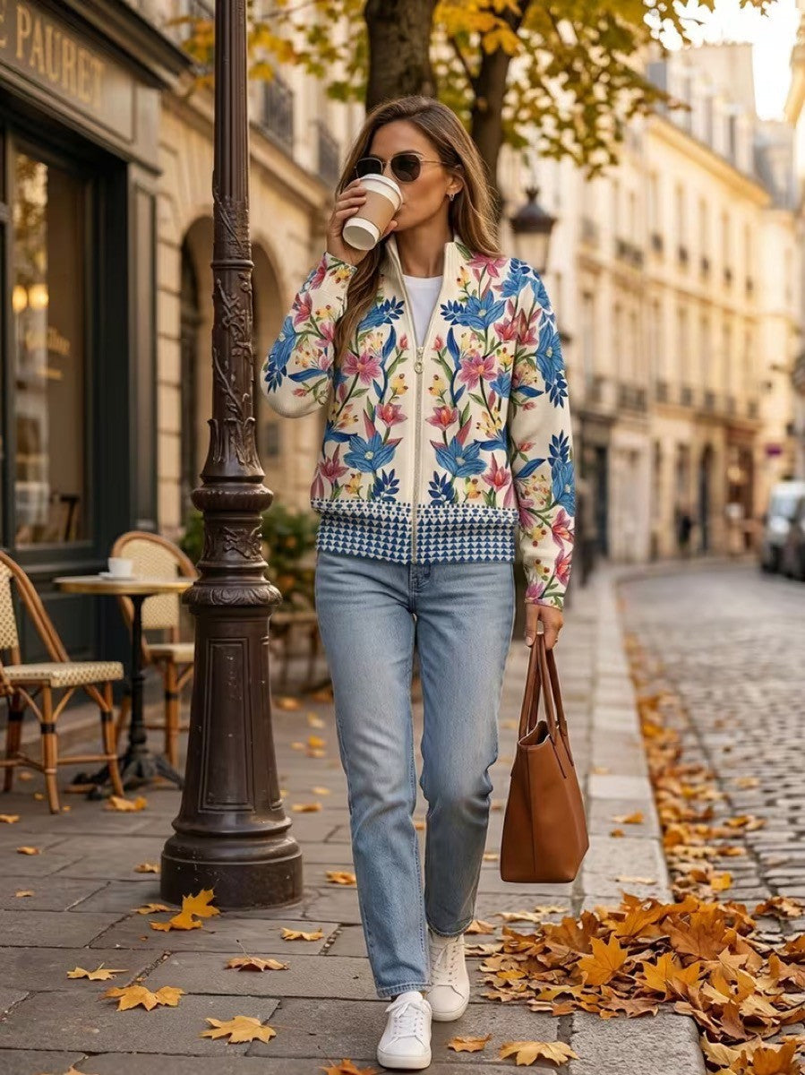 Else | Zippet cardigan med botanisk havefloral-print