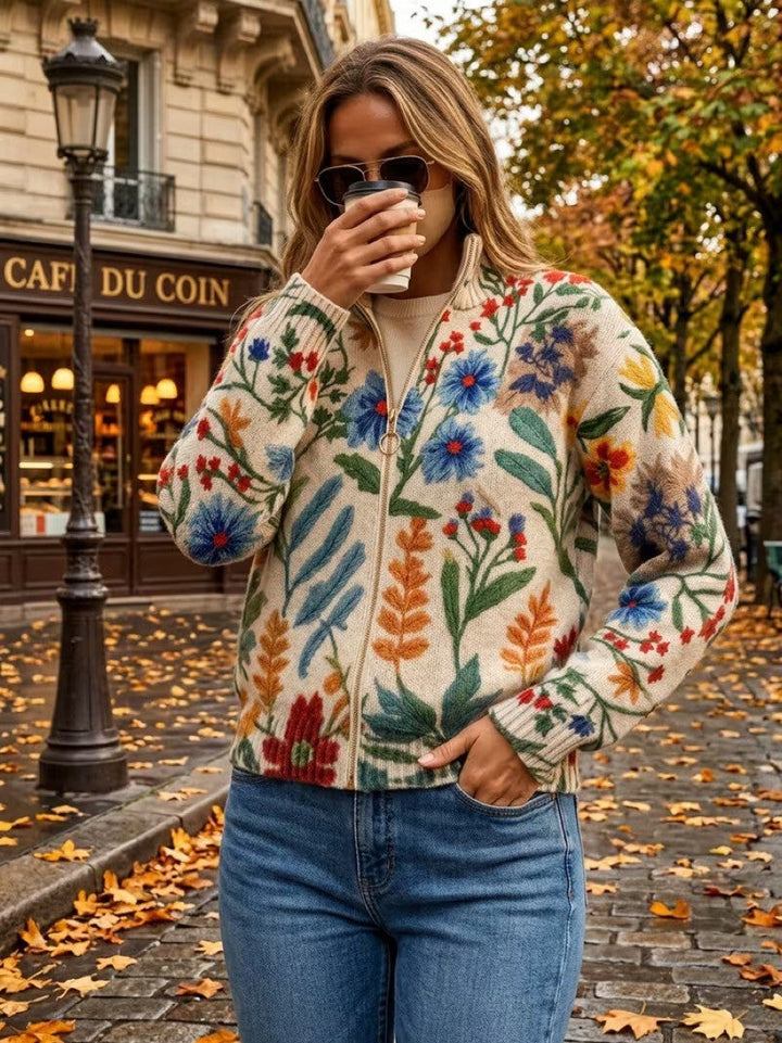 Else | Zippet cardigan med botanisk havefloral-print