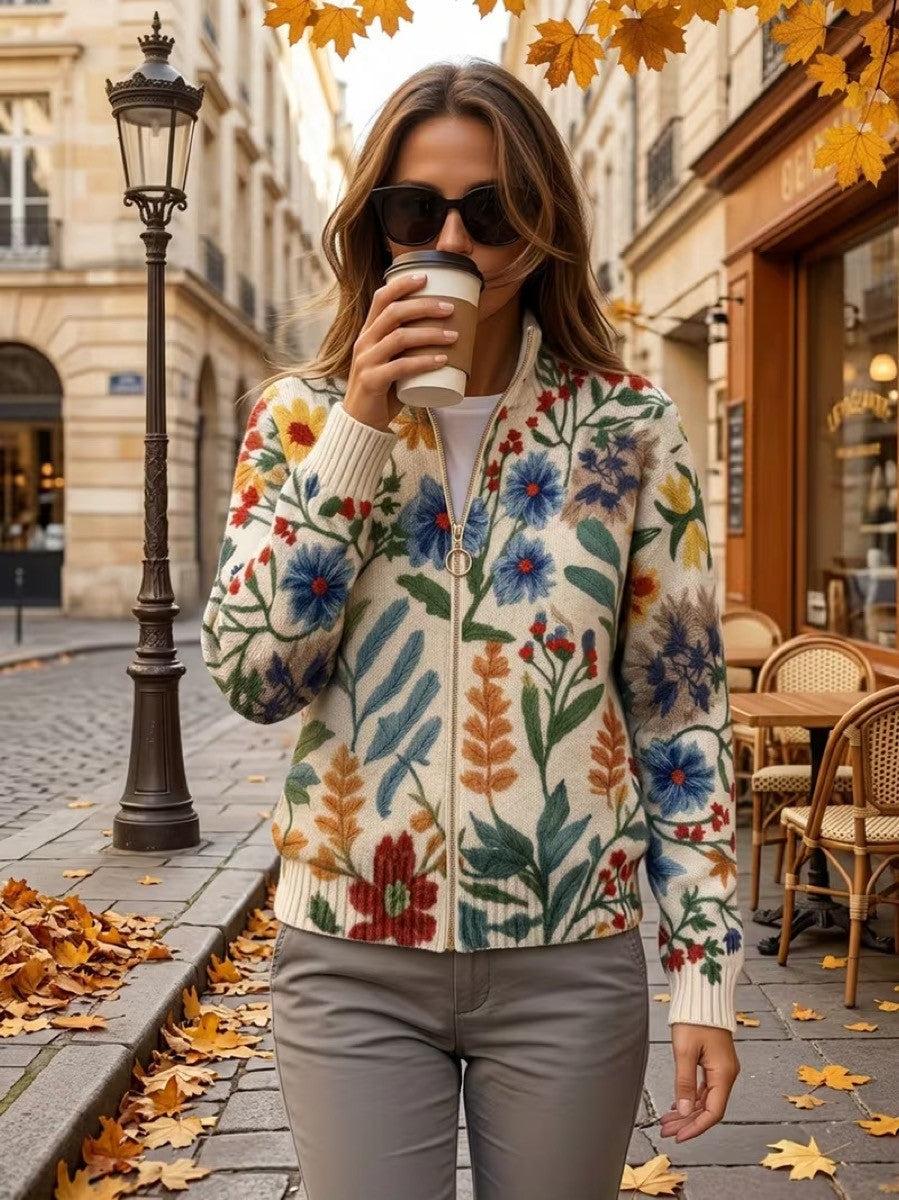 Else | Zippet cardigan med botanisk havefloral-print