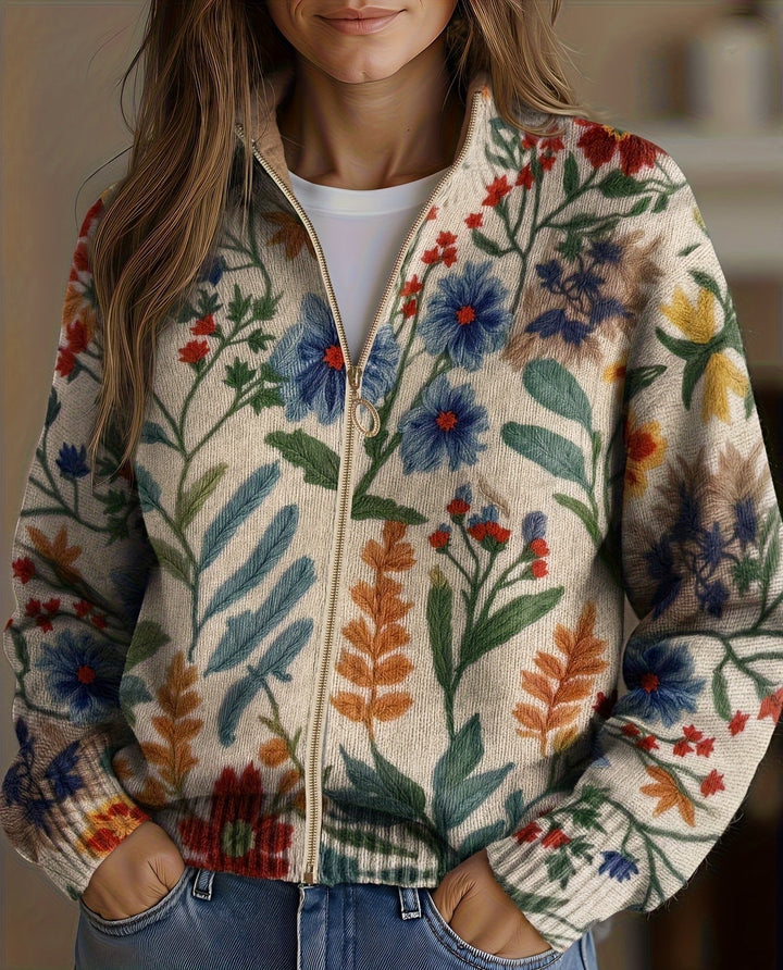 Else | Zippet cardigan med botanisk havefloral-print