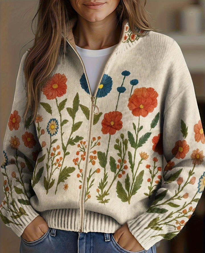 Ellen | Zip-cardigan med vilde blomster på mark